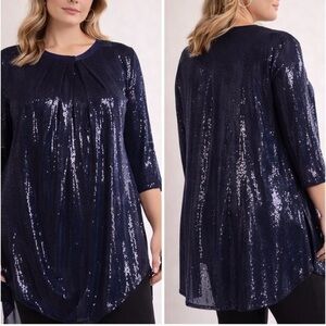 Lafayette 148 New York Navy Silk Sequin Asymmetrical Tunic Dress Cocktail Party